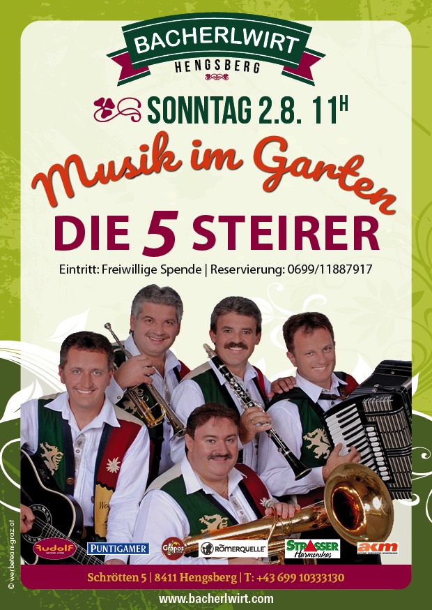 Die 5 Steirer - Musik im Bacherlwirt-Garten 2.8.2020