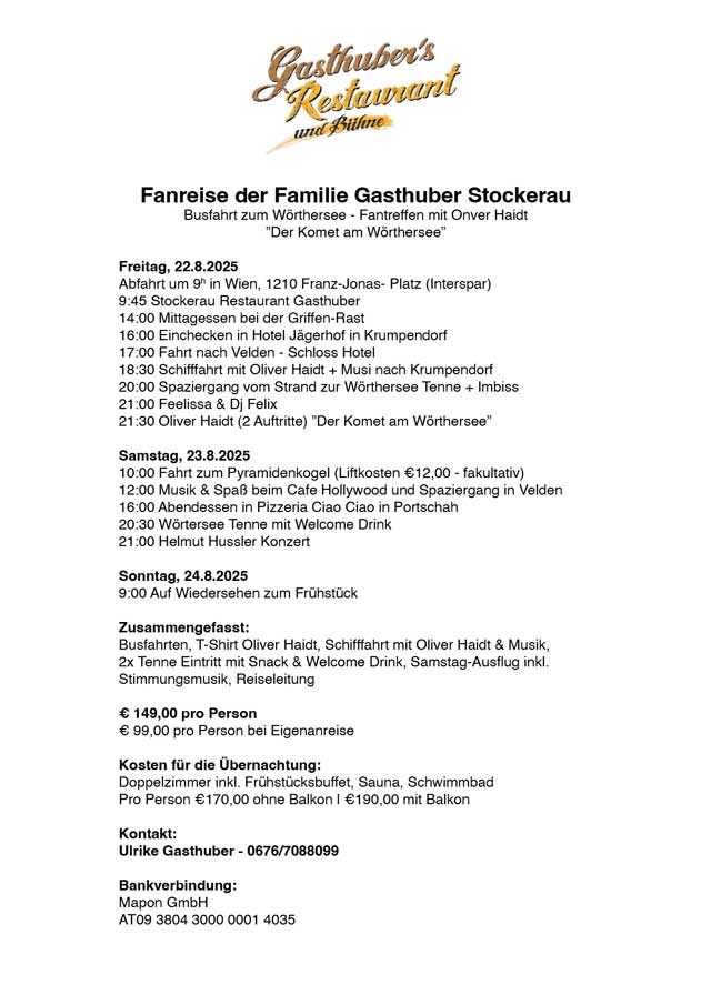 Programm Oliver Haidt Fantreffen am Wörthersee